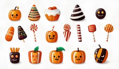 Fototapeta premium halloween icons set. halloween pumpkin icons. halloween set of cake. set of sweets halloween