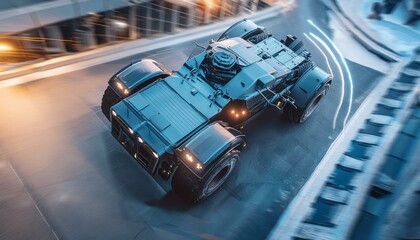 Obraz premium Futuristic cyberpunk heavy duty car with big wheels