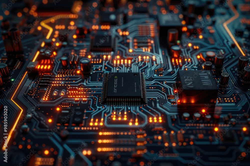 Poster Detailed view of a computer circuit board with various components and wiring