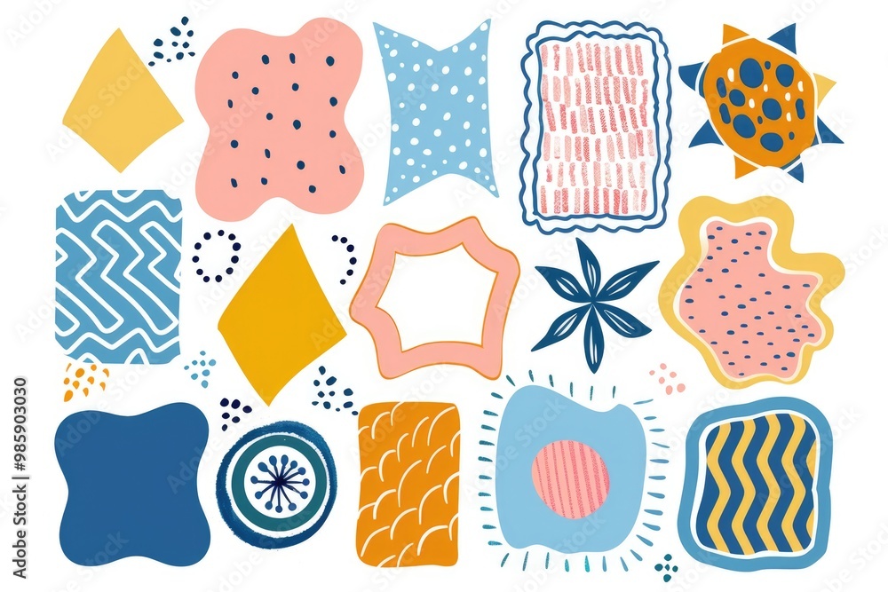 Poster a collection of various shapes and sizes on a white background, perfect for use in illustrations, de