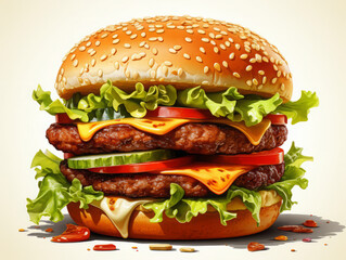 Attractive Hamburger isolated on white background Fresh burger fast food with beef