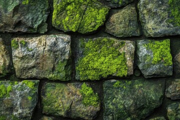 Fototapeta premium Moss - covered stone texture with vibrant green and earthy tones