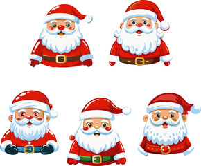 Collection Christmas Santa Claus. Christmas Set of Cheerful, funny Santa clause for winter holidays. Happy Santa Claus cartoon character ready new year. vector.