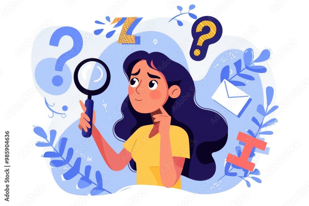 Poster A person studying an object or insect with a handheld magnifying glass, suitable for use in educational or scientific contexts