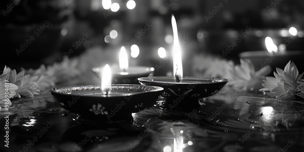 Poster A pair of candles placed on a table with a simple and elegant presentation