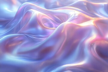 Obraz premium ethereal holographic surface rippling with silvery iridescence soft white light refracts through the undulating texture creating a mesmerizing rainbow effect of delicate shifting hues
