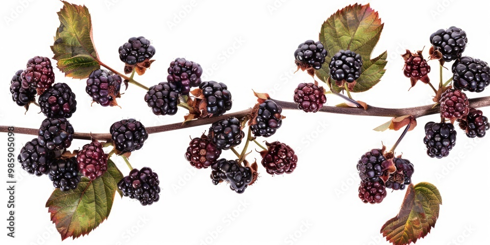 Poster a bundle of blackberries hanging from a branch