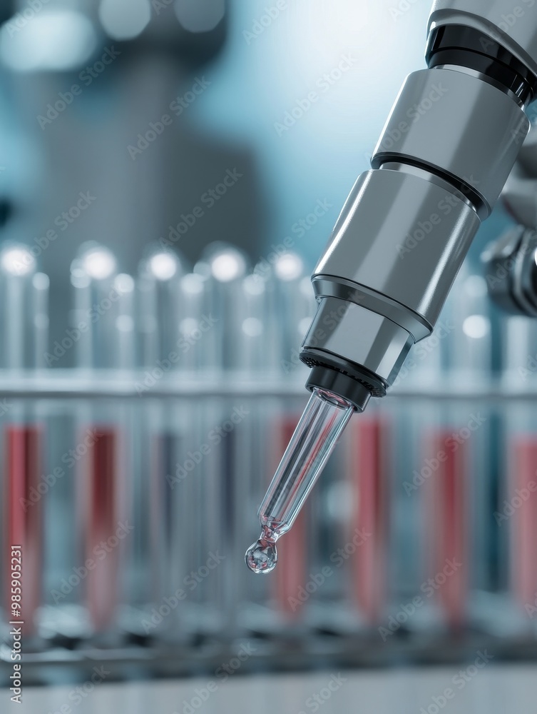 Poster automated pipetting robot for precision liquid handling in a laboratory setting. the robot precisely