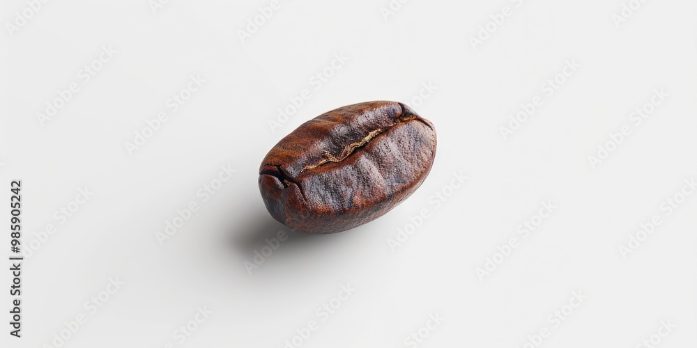 Poster a close-up image of a single coffee bean on a white surface
