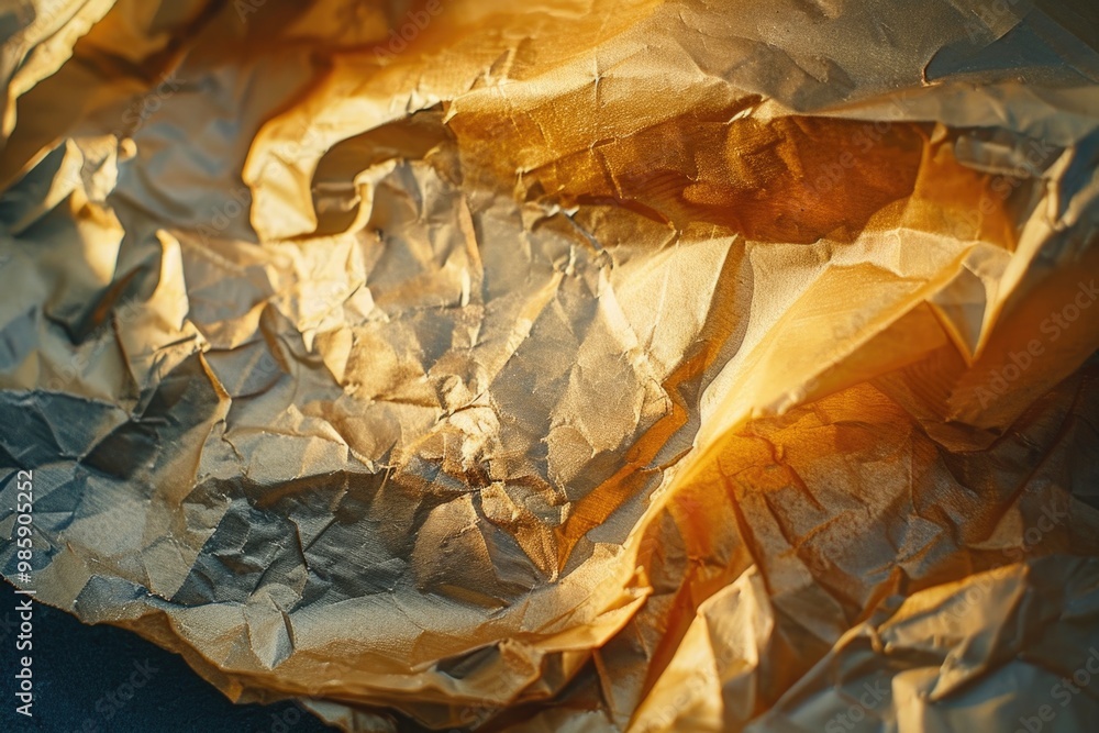 Poster A close-up shot of a crumpled paper with creases and folds, often used for creative purposes or as a background element