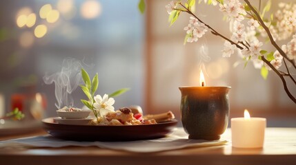Candlelight & Blooming Flowers Tranquility and Zen