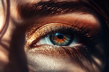 Macro photo of woman eye with beautiful eye makeup