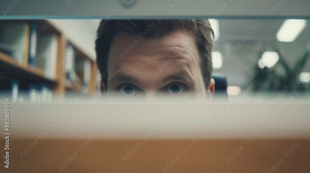 Poster a person gazing out of a window, with a view beyond