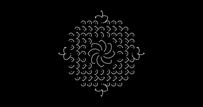 Indian Traditional pulli Kolam motion graphics on transparent background for pongal, diwali and Cultural festivals