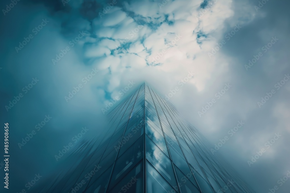 Aufkleber modern architecture with clear skyscrapers and cloud-filled background, ideal for business or citysc