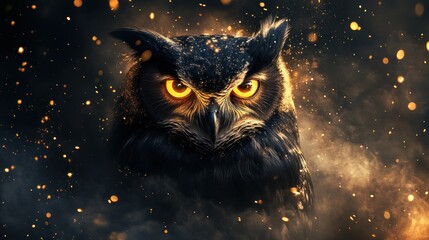 Fototapeta premium Fiery Owl with Glowing Eyes