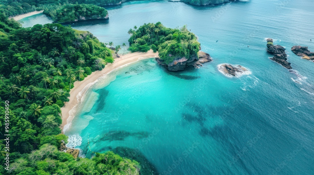 Wall mural Tropical Paradise: A Secluded Beach in a Lush Island