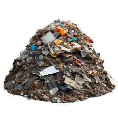Pile of mixed waste materials, isolated background
