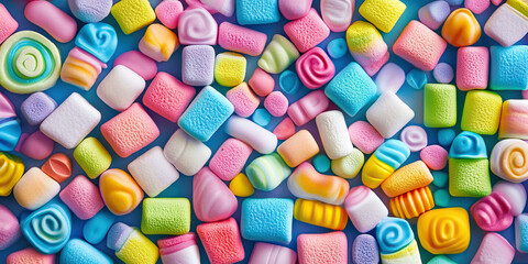 Marshmallow Melodies: A colorful collection of marshmallow toys, arranged in a whimsical pattern.