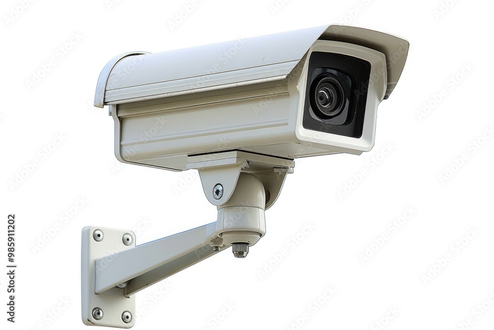 Poster a security camera mounted on the side of a building, ideal for surveillance and monitoring purposes