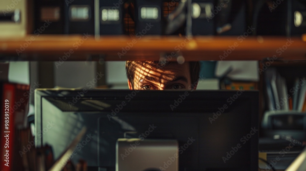 Poster A person reflected on a computer monitor