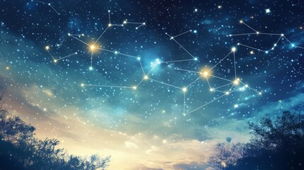 Starry Night Sky with Constellations and Clouds