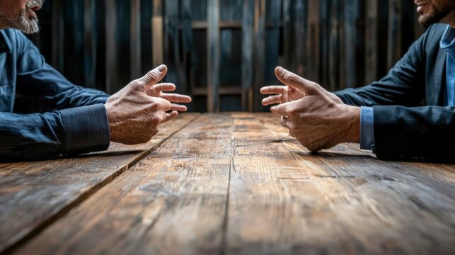 A mediator calmly facilitating a heated discussion between two parties, representing conflict mediation in a legal context