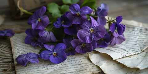 Nostalgic Scene of Vibrant Violets on Weathered Paper
