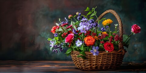 Elegant Flower Arrangement in a Rustic Basket
