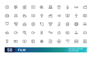 Film Media icons collection, Icons big set for design. minimal thin line web icon set. Outline icons collection. editabale stroke icons set.