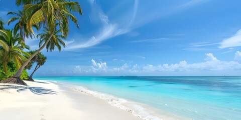 Fototapeta premium Serene Beach Scene with Gentle Waves and Blue Sky 