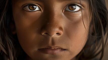 Fototapeta premium Close-up portrait of a young girl with brown eyes