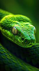 Obraz premium Close-Up of Green Snake with Detailed Scales and Sharp Eye