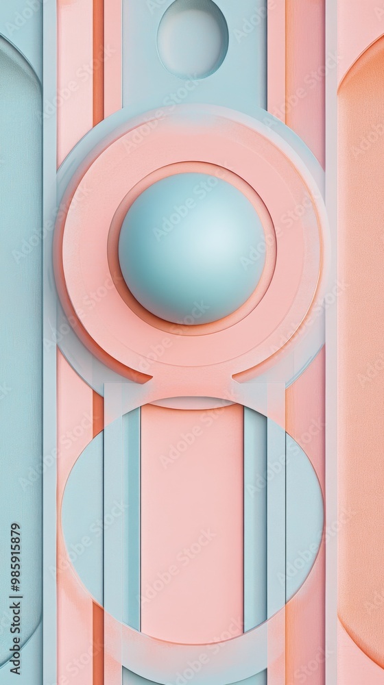 Poster Pastel Color Geometric Abstract Patterns Minimalistic 3D Render Shapes Composition