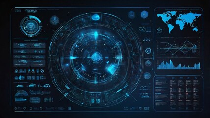A futuristic digital interface with holographic data displays 