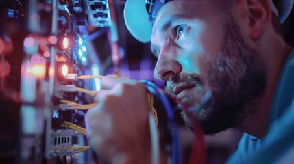 Tech specialist working on server