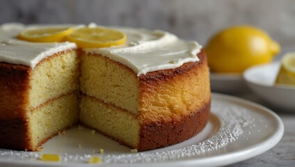 Close-up of a homemade lemon cake.