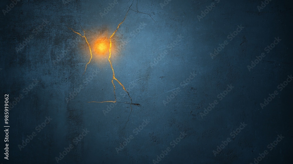 Poster abstract grunge background texture with a golden crack and a light source. this image symbolizes str