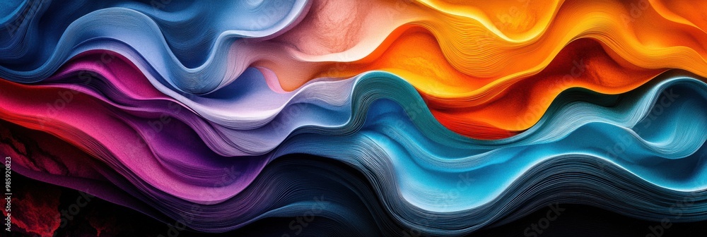 Poster organic shapes blend with vibrant colors to create a dynamic composition resembling a flourishing ec