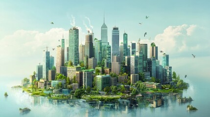 Fototapeta premium A detailed depiction of smart city infrastructure, highlighting advanced waste management systems, energy-efficient buildings, and integrated technology, emphasizing sustainability and urban