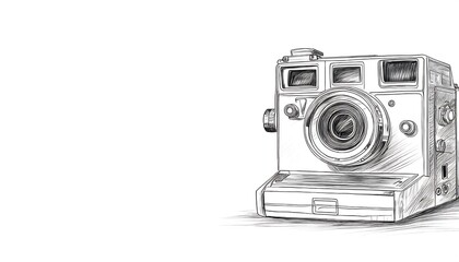 Vintage Polaroid Camera Hand Drawn Sketch Illustration