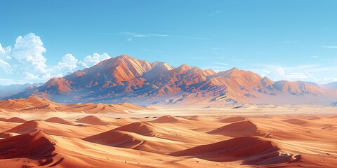 Expansive desert landscape rolling sand dunes and clear blue skies providing a rugged and dry surface perfect for outdoor or desertthemed designs