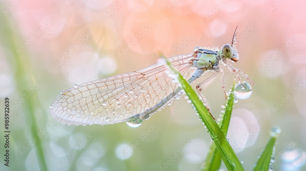 Sticker Delicate Damselfly with Dew Drops