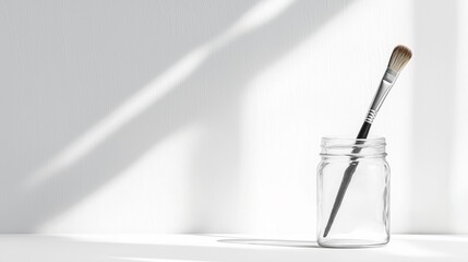 Naklejka premium Minimalist Paintbrush in Glass Jar with Sunlight