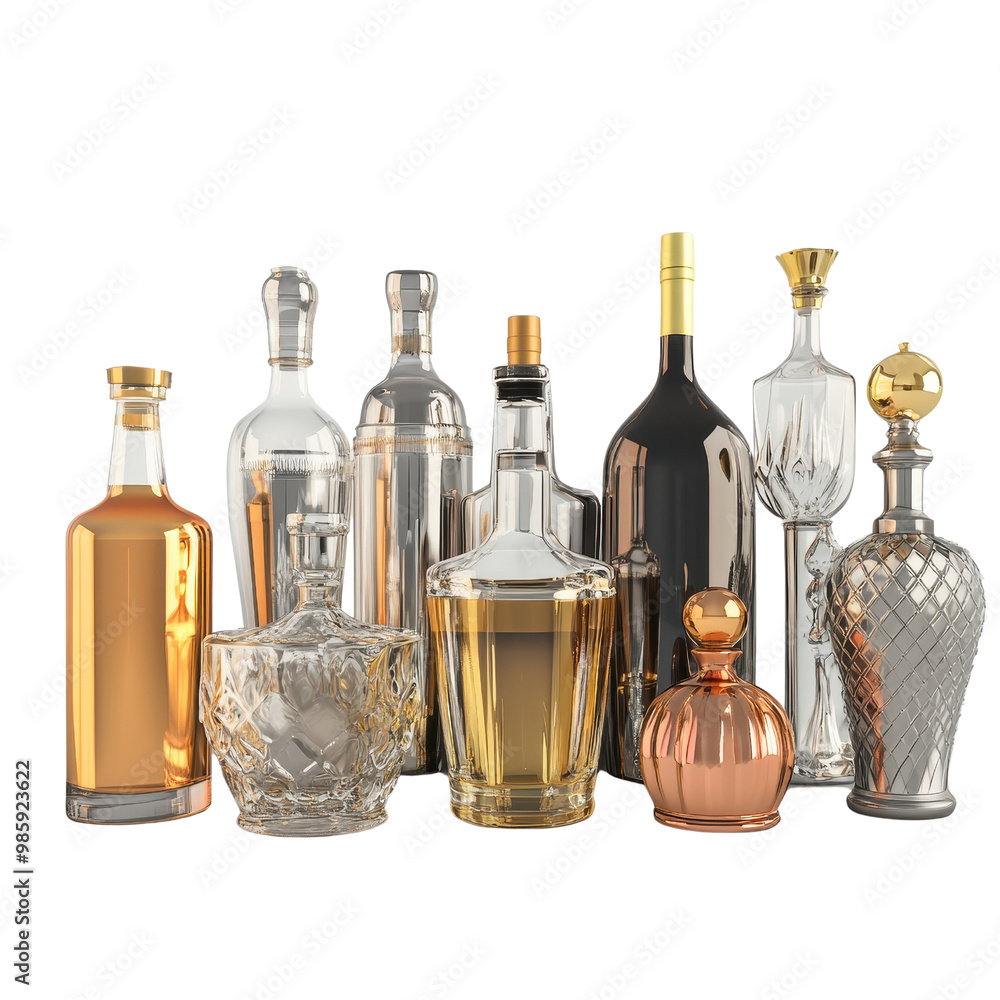 Wall mural a collection of elegant bottles showcasing various shapes and colors, perfect for decorative display