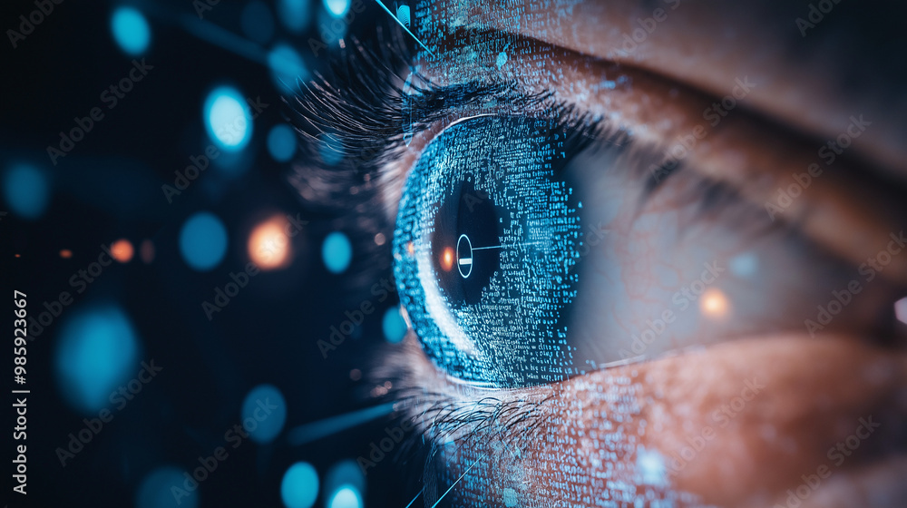 Poster a smartphone screen replaced with a digital eye, and each app icon is reflecting the user’s private 