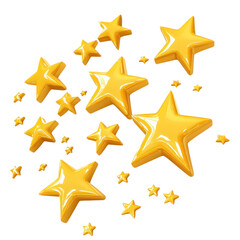 A collection of vibrant yellow stars in various sizes, perfect for enhancing creativity and adding a touch of brightness., isolated on a transparent background.