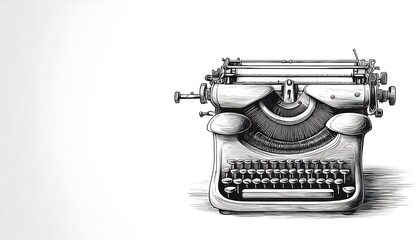 Vintage Typewriter Illustration, Black and White Sketch