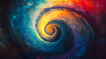 Abstract spirals expanding from the center in vibrant hues.
