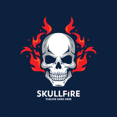 Skull and fire mascot logo design